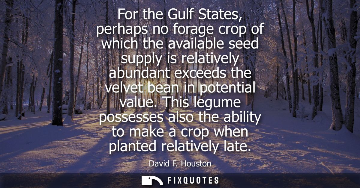 For the Gulf States, perhaps no forage crop of which the available seed supply is relatively abundant exceeds the velvet