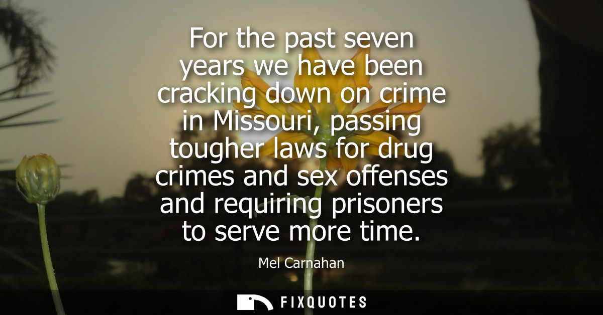 For the past seven years we have been cracking down on crime in Missouri, passing tougher laws for drug crimes and sex o