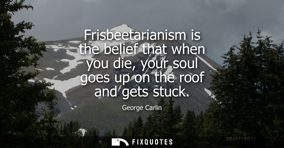Frisbeetarianism is the belief that when you die, your soul goes up on the roof and gets stuck