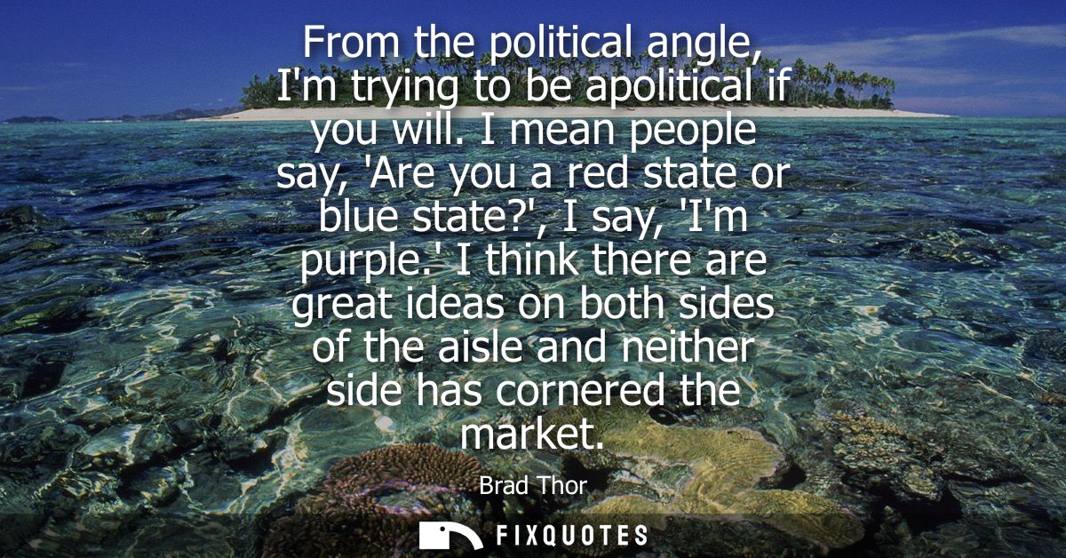From the political angle, Im trying to be apolitical if you will. I mean people say, Are you a red state or blue state?,