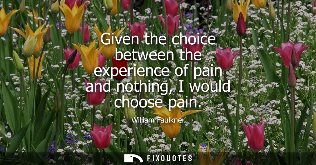 Given the choice between the experience of pain and nothing, I would choose pain