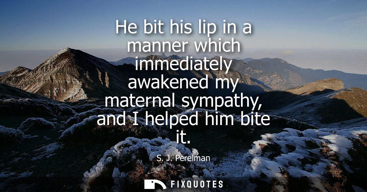 He bit his lip in a manner which immediately awakened my maternal sympathy, and I helped him bite it