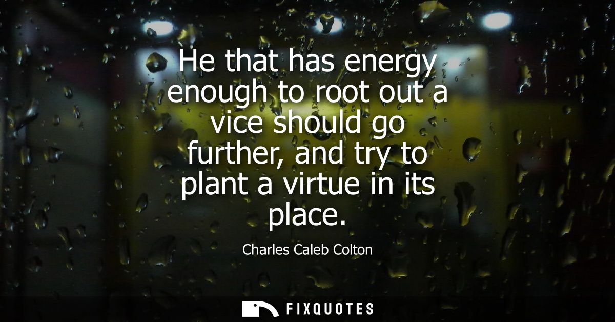 He that has energy enough to root out a vice should go further, and try to plant a virtue in its place