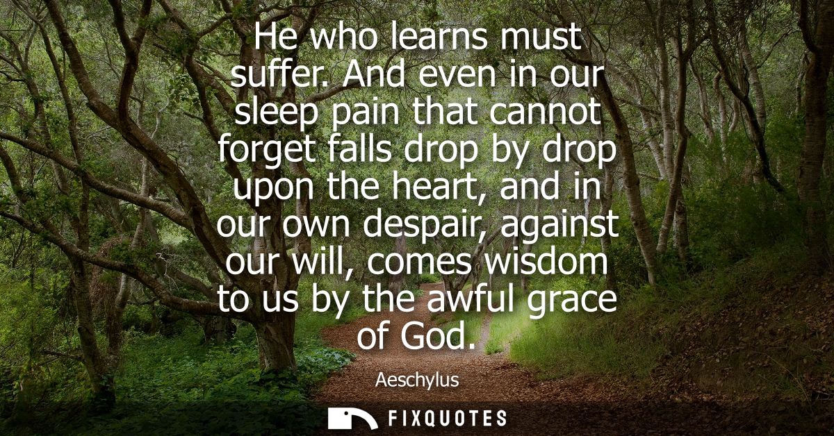 He who learns must suffer. And even in our sleep pain that cannot forget falls drop by drop upon the heart, and in our o