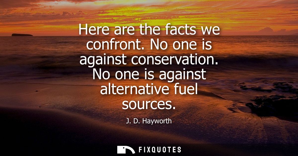Here are the facts we confront. No one is against conservation. No one is against alternative fuel sources