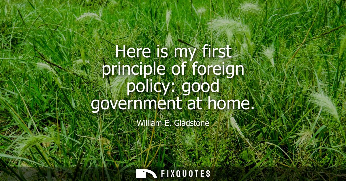 Here is my first principle of foreign policy: good government at home