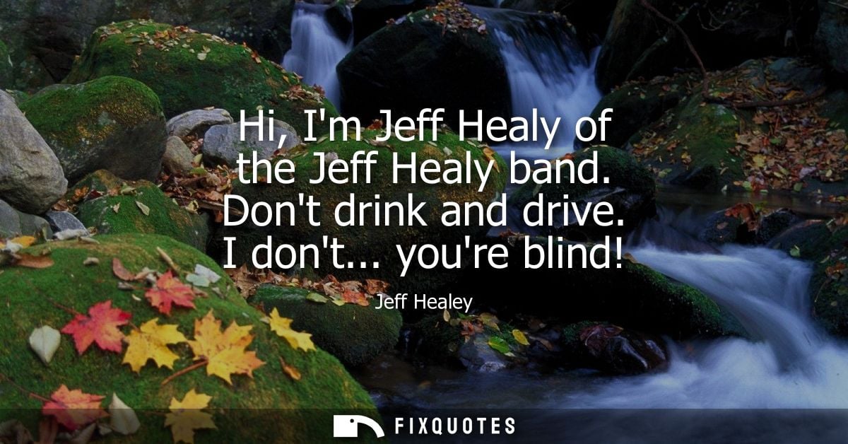 Hi, Im Jeff Healy of the Jeff Healy band. Dont drink and drive. I dont... youre blind!