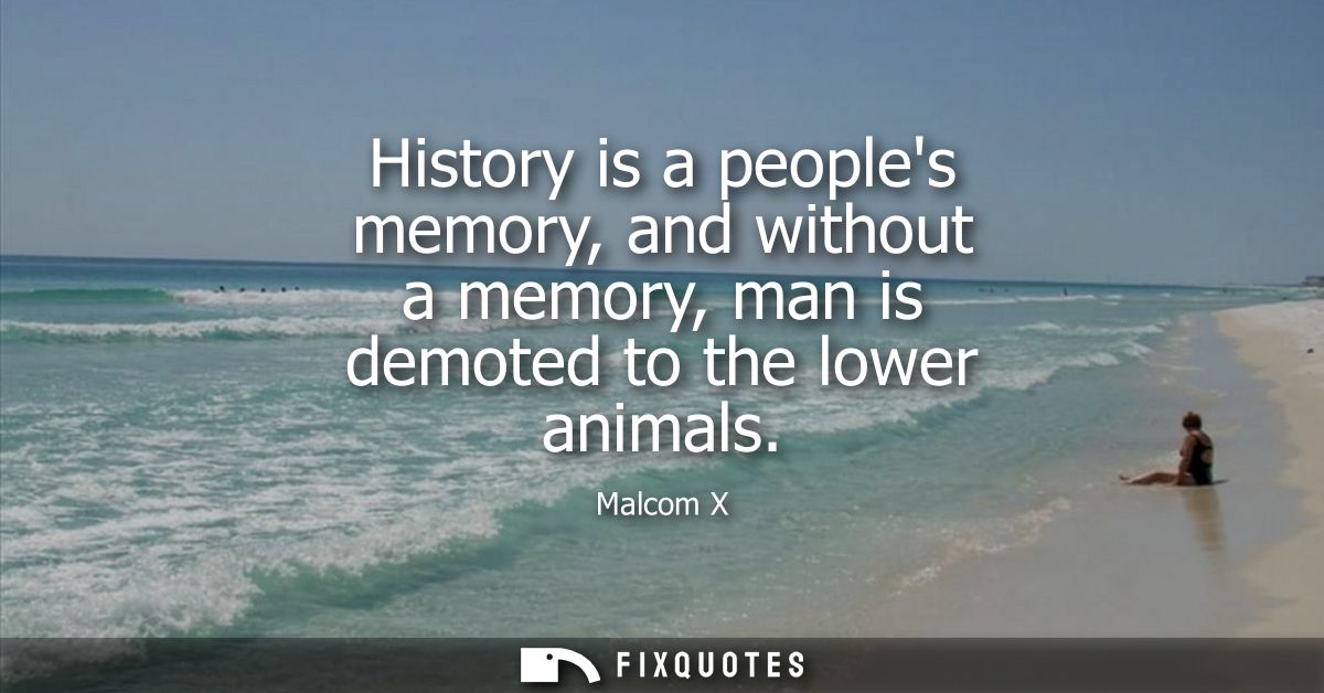 History is a peoples memory, and without a memory, man is demoted to the lower animals