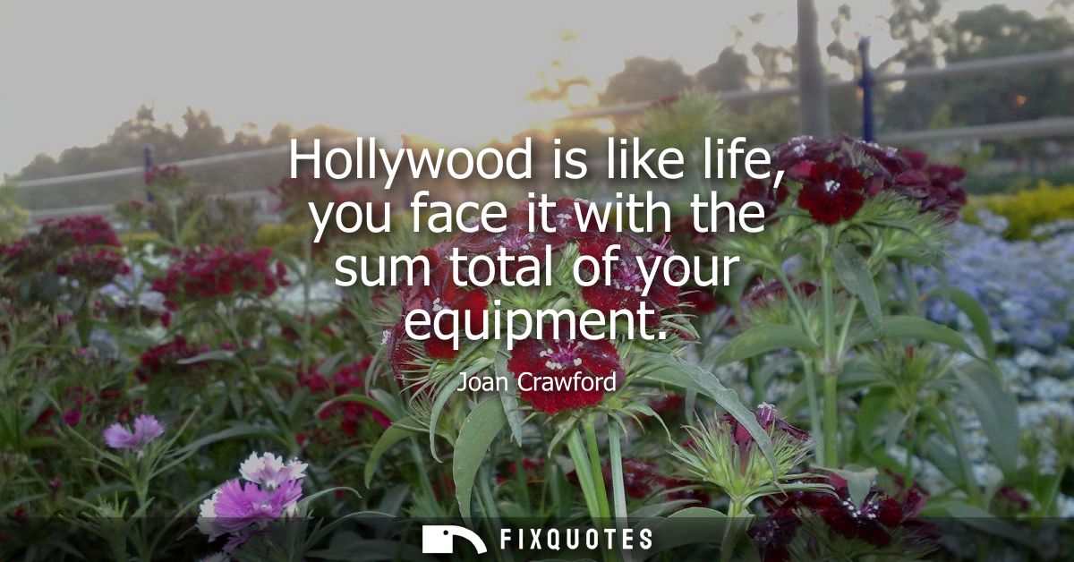 Hollywood is like life, you face it with the sum total of your equipment