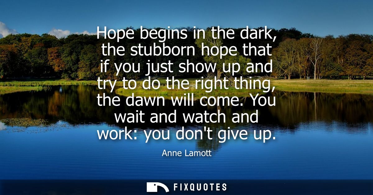 Hope begins in the dark, the stubborn hope that if you just show up and try to do the right thing, the dawn will come.