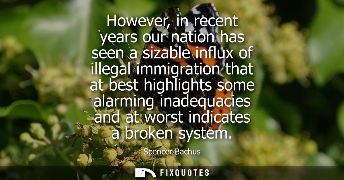 However, in recent years our nation has seen a sizable influx of illegal immigration that at best highlights some alarmi