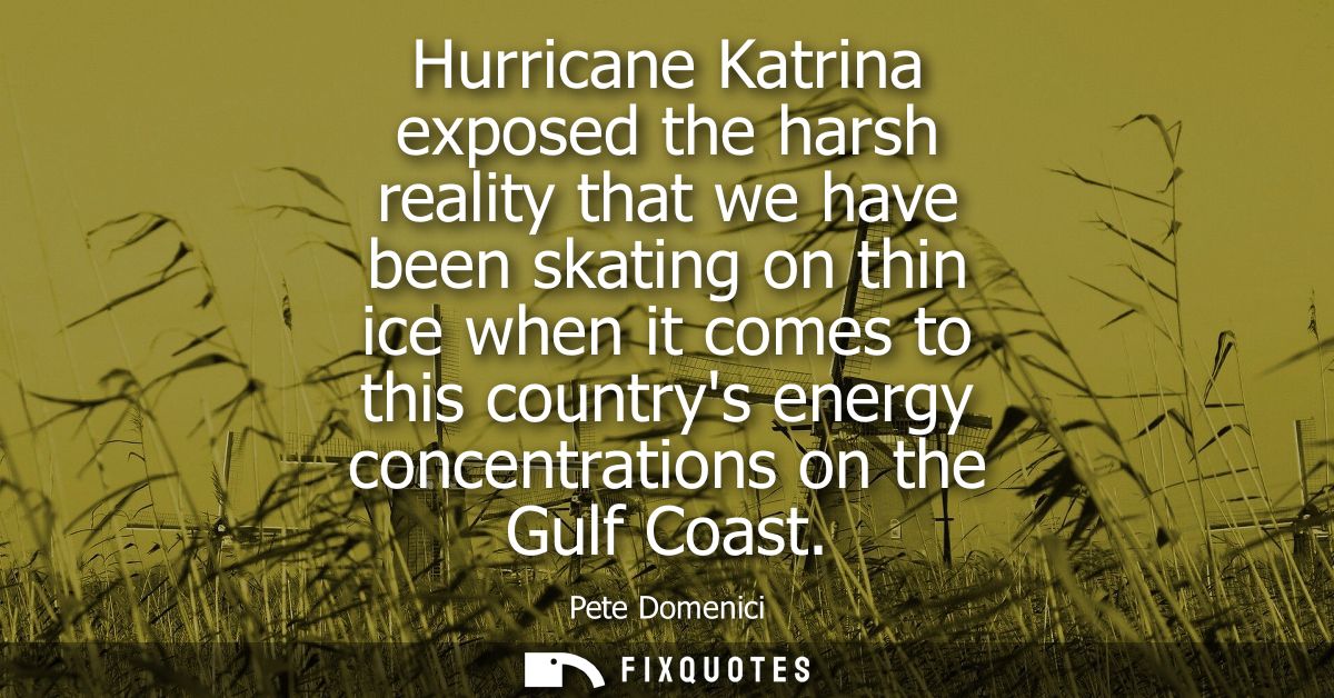 Hurricane Katrina exposed the harsh reality that we have been skating on thin ice when it comes to this countrys energy 