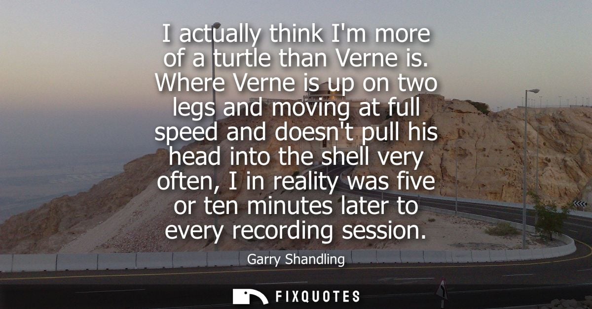 I actually think Im more of a turtle than Verne is. Where Verne is up on two legs and moving at full speed and doesnt pu