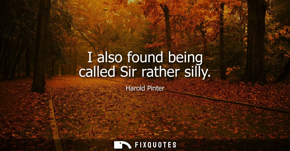 I also found being called Sir rather silly