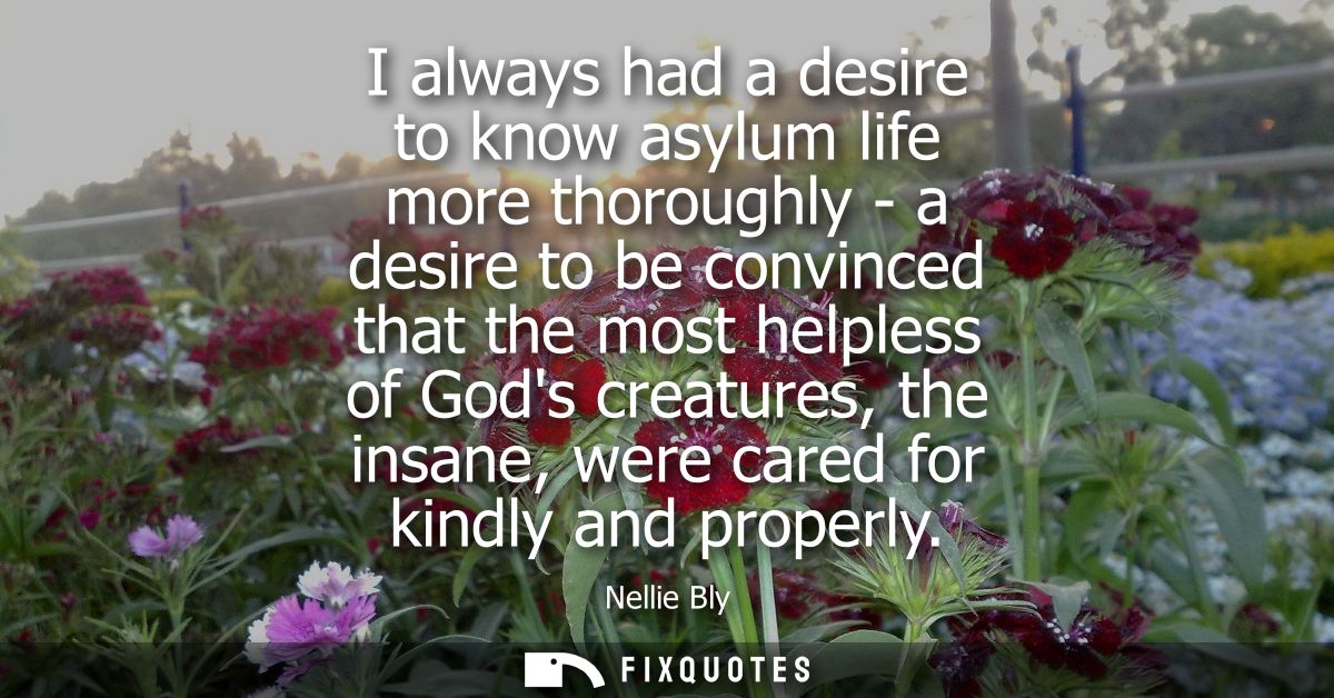 I always had a desire to know asylum life more thoroughly - a desire to be convinced that the most helpless of Gods crea