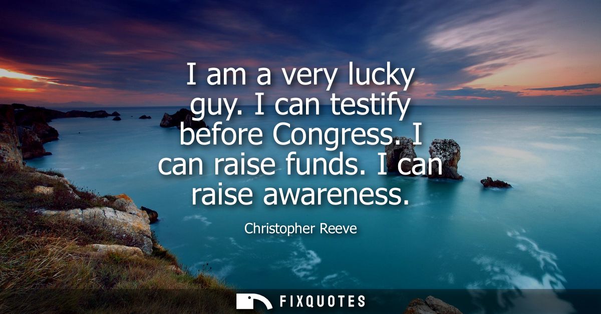 I am a very lucky guy. I can testify before Congress. I can raise funds. I can raise awareness