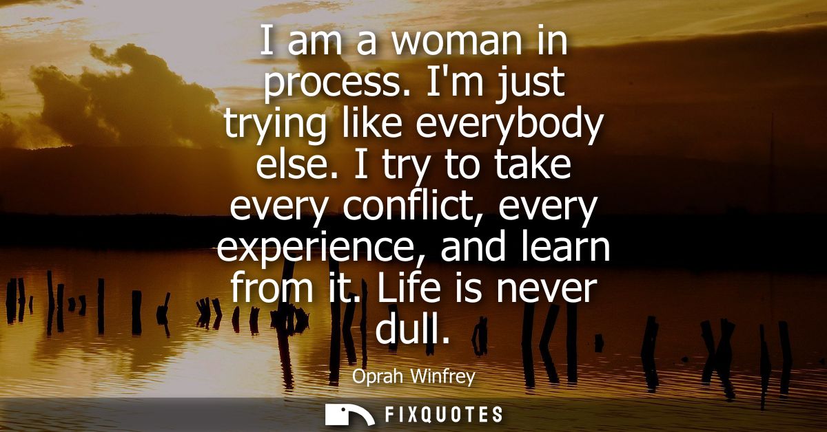 I am a woman in process. Im just trying like everybody else. I try to take every conflict, every experience, and learn f