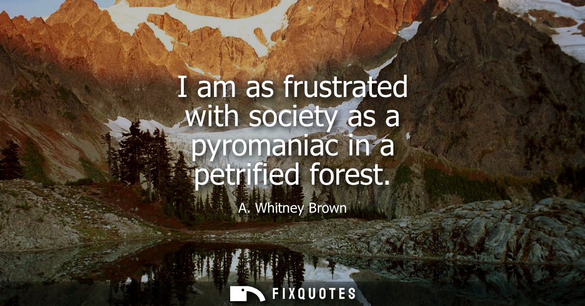 I am as frustrated with society as a pyromaniac in a petrified forest