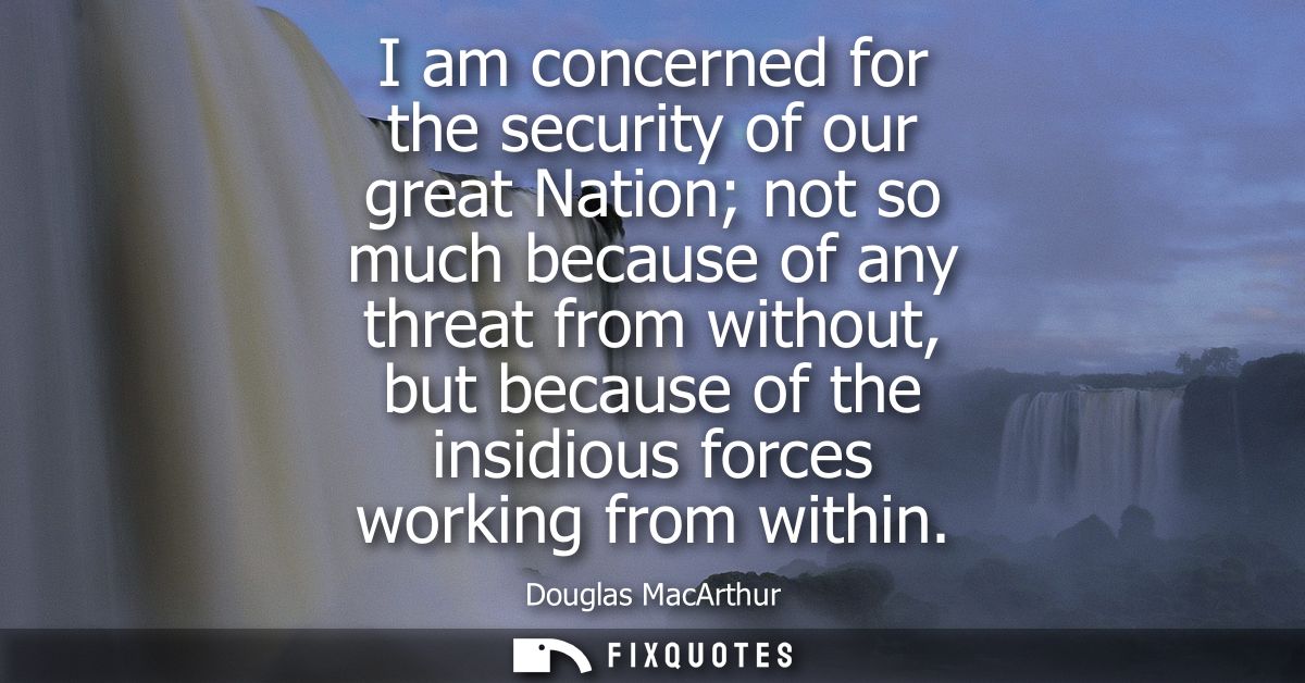 I am concerned for the security of our great Nation not so much because of any threat from without, but because of the i