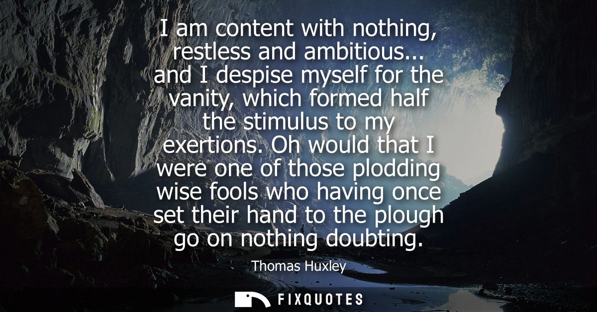 I am content with nothing, restless and ambitious... and I despise myself for the vanity, which formed half the stimulus