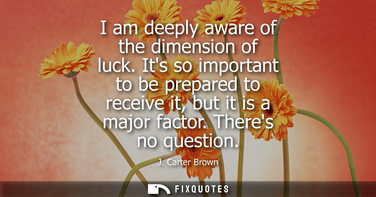 I am deeply aware of the dimension of luck. Its so important to be prepared to receive it, but it is a major factor. The