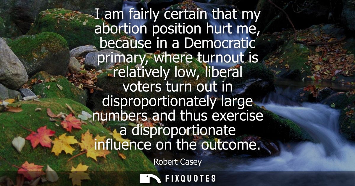 I am fairly certain that my abortion position hurt me, because in a Democratic primary, where turnout is relatively low,