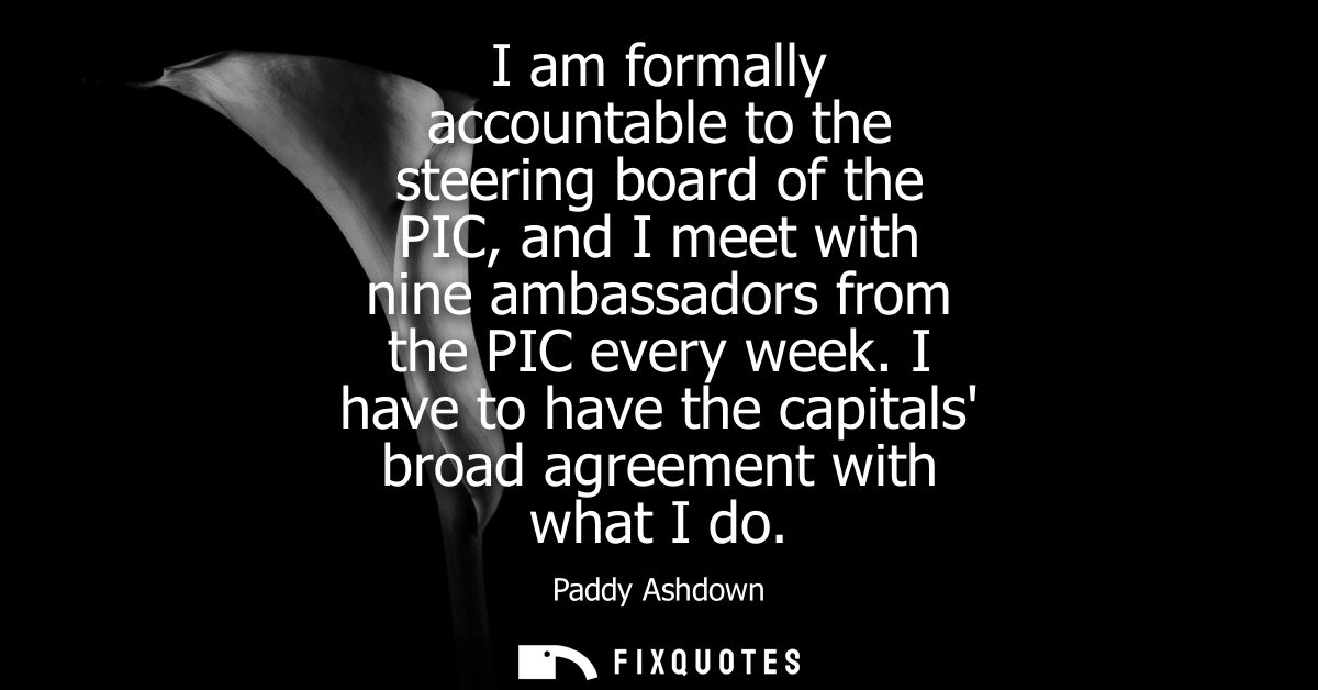 I am formally accountable to the steering board of the PIC, and I meet with nine ambassadors from the PIC every week.