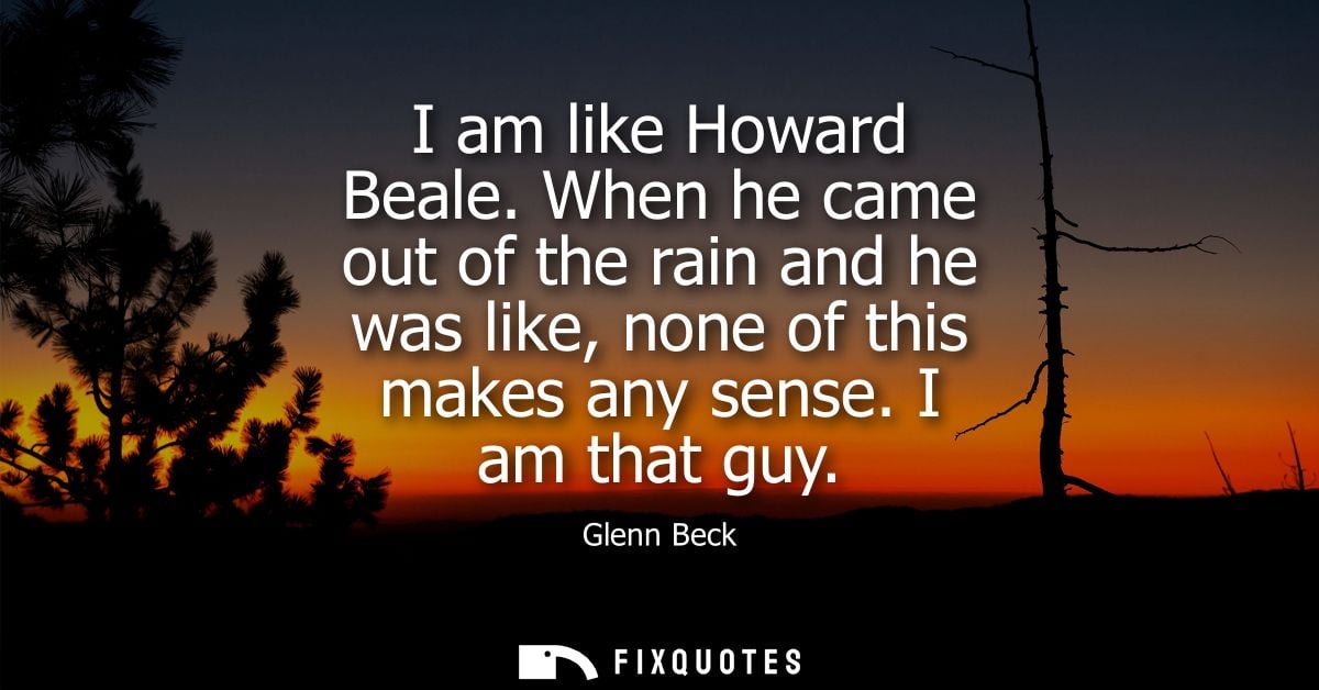 I am like Howard Beale. When he came out of the rain and he was like, none of this makes any sense. I am that guy