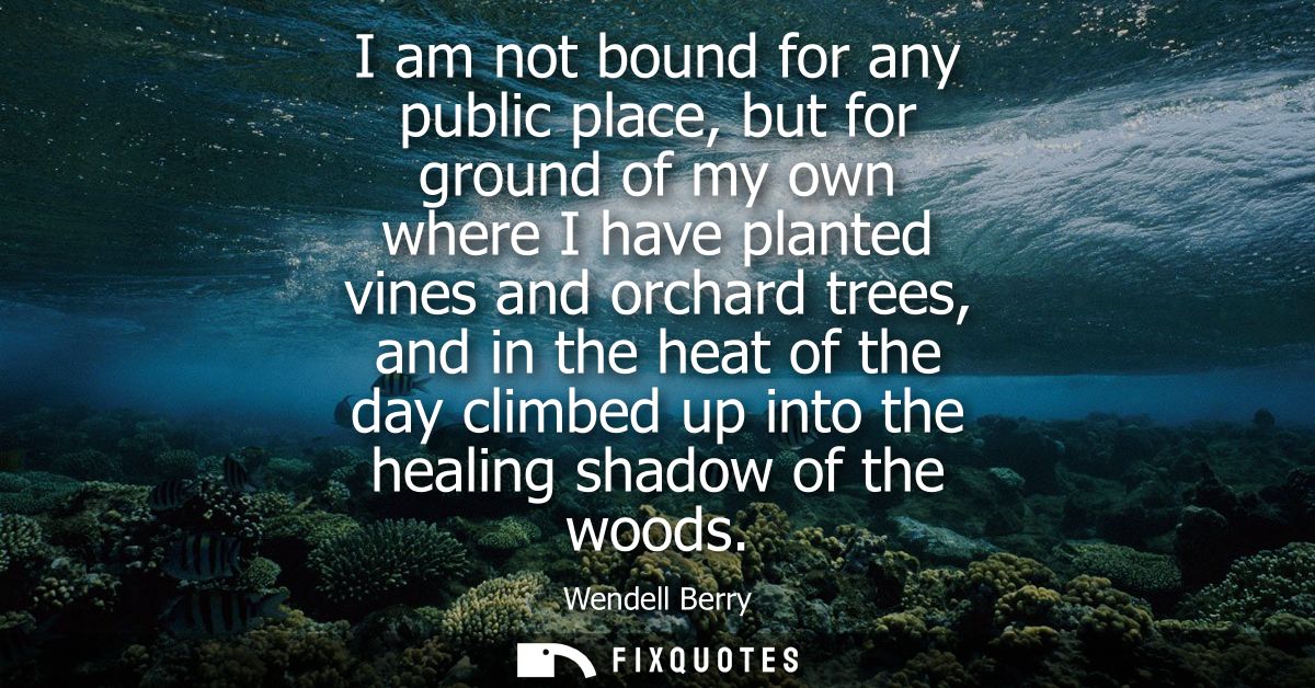 I am not bound for any public place, but for ground of my own where I have planted vines and orchard trees, and in the h
