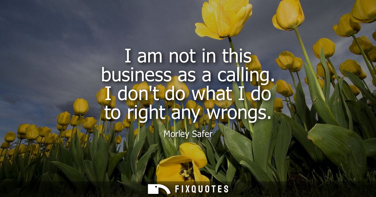 I am not in this business as a calling. I dont do what I do to right any wrongs