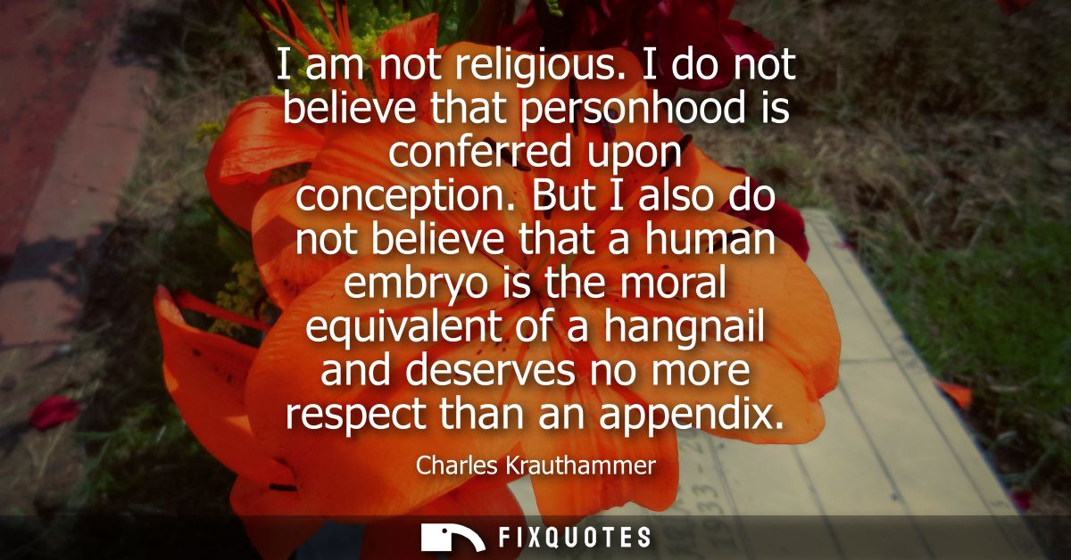 I am not religious. I do not believe that personhood is conferred upon conception. But I also do not believe that a huma