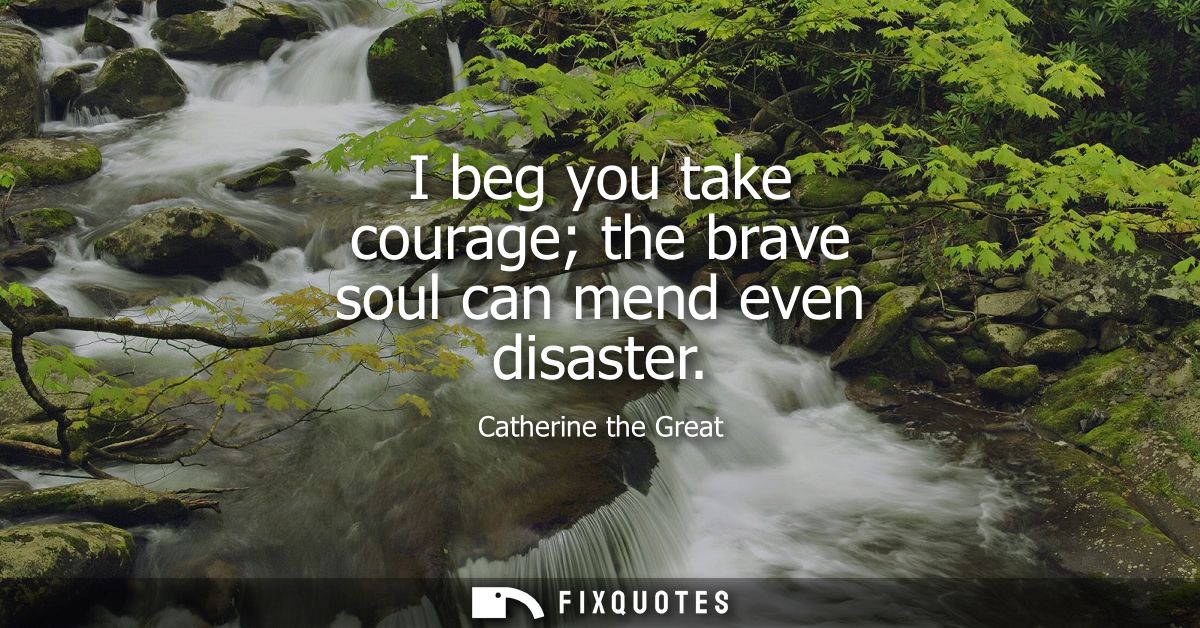 I beg you take courage the brave soul can mend even disaster