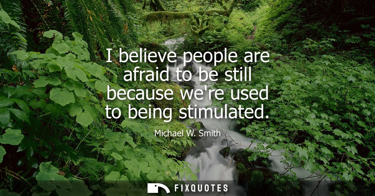 I believe people are afraid to be still because were used to being stimulated - Michael W. Smith
