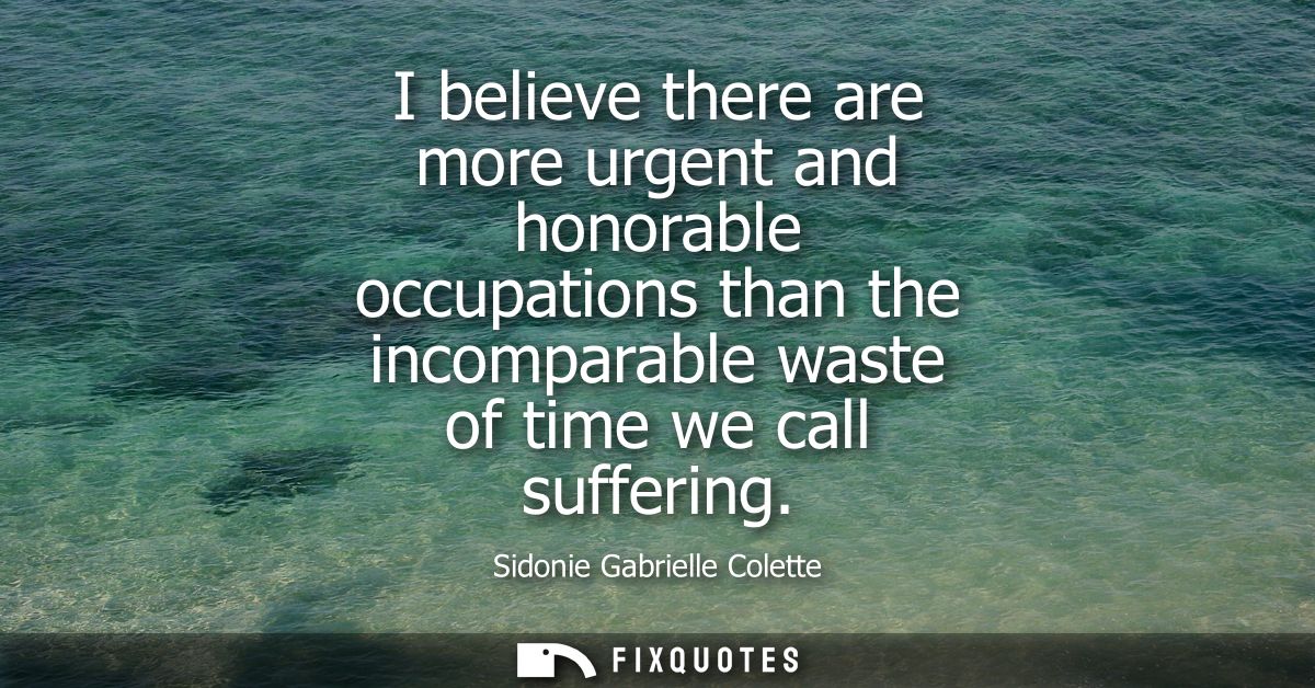 I believe there are more urgent and honorable occupations than the incomparable waste of time we call suffering