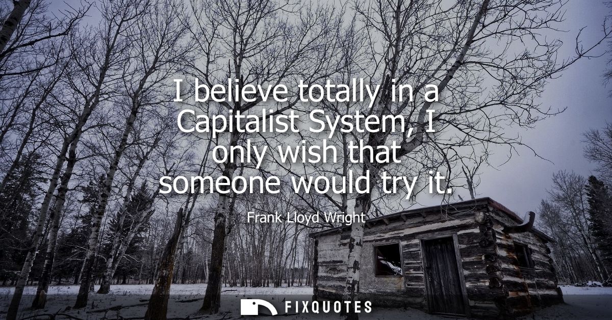 I believe totally in a Capitalist System, I only wish that someone would try it