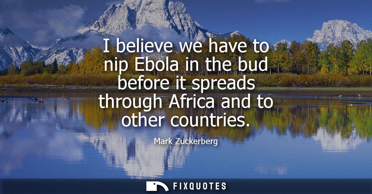 I believe we have to nip Ebola in the bud before it spreads through Africa and to other countries