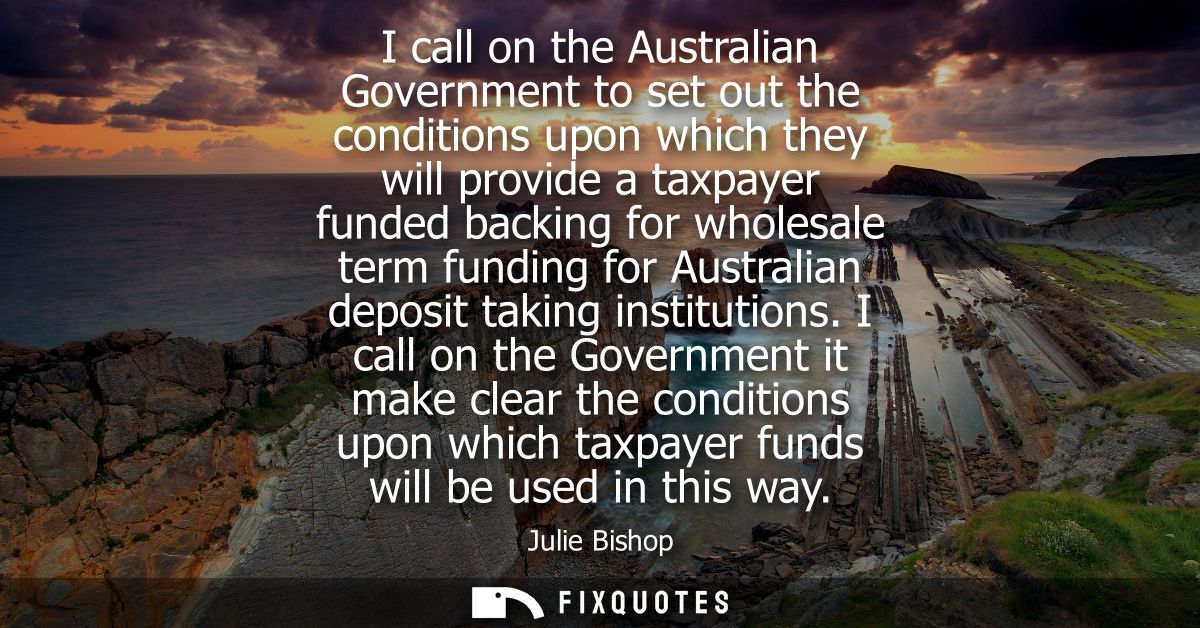 I call on the Australian Government to set out the conditions upon which they will provide a taxpayer funded backing for