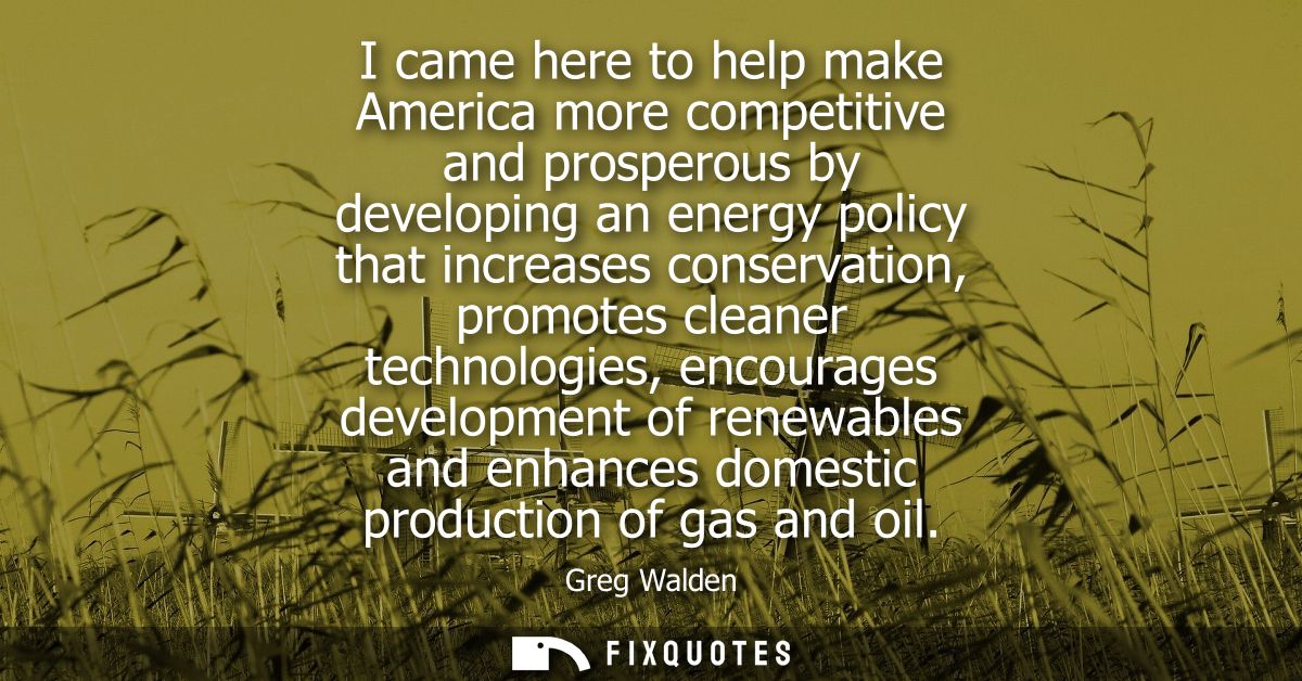 I came here to help make America more competitive and prosperous by developing an energy policy that increases conservat