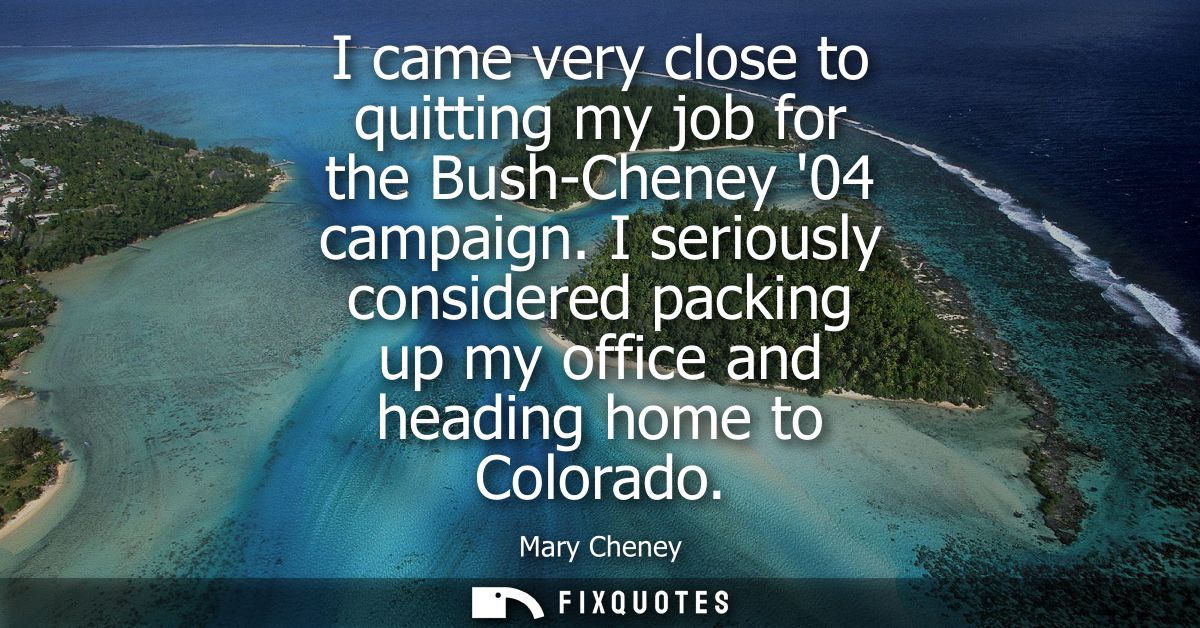 I came very close to quitting my job for the Bush-Cheney 04 campaign. I seriously considered packing up my office and he