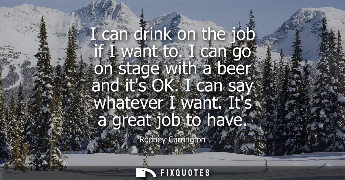 I can drink on the job if I want to. I can go on stage with a beer and its OK. I can say whatever I want. Its a great jo