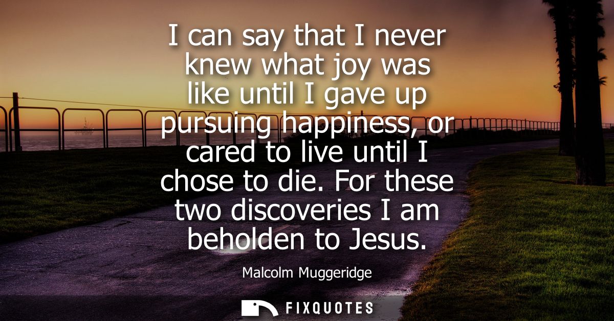 I can say that I never knew what joy was like until I gave up pursuing happiness, or cared to live until I chose to die.