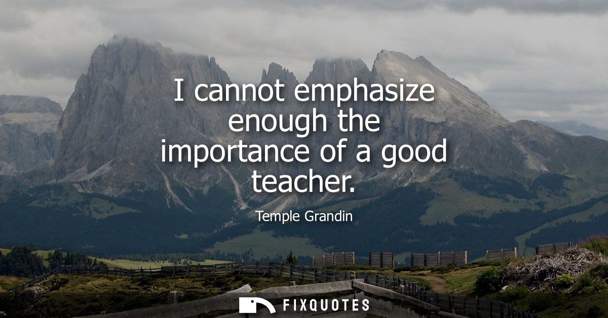 I cannot emphasize enough the importance of a good teacher