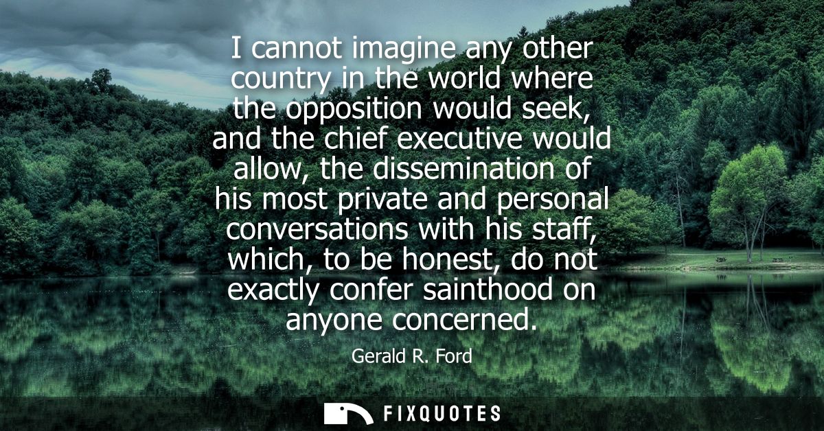 I cannot imagine any other country in the world where the opposition would seek, and the chief executive would allow, th