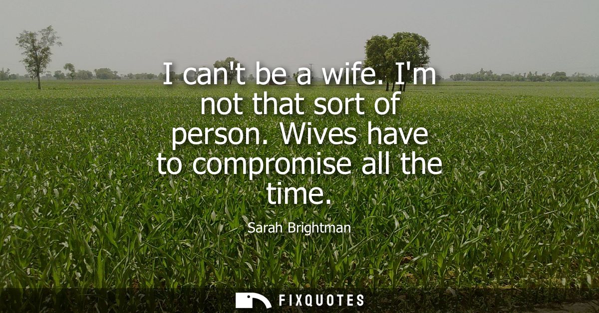 I cant be a wife. Im not that sort of person. Wives have to compromise all the time