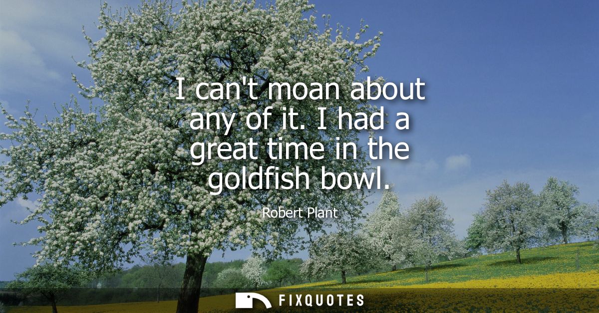 I cant moan about any of it. I had a great time in the goldfish bowl