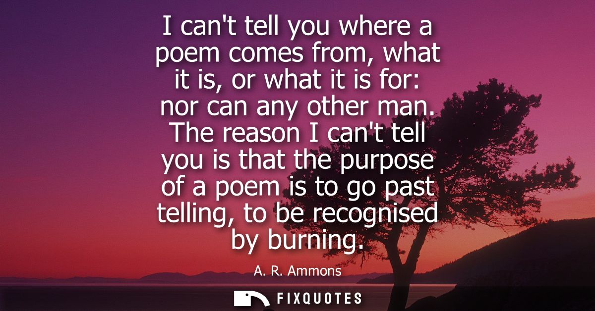 I cant tell you where a poem comes from, what it is, or what it is for: nor can any other man. The reason I cant tell yo