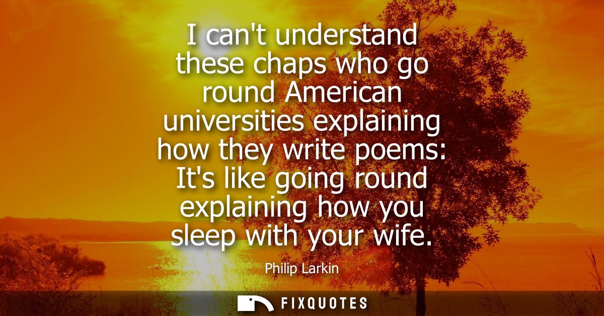 I cant understand these chaps who go round American universities explaining how they write poems: Its like going round e