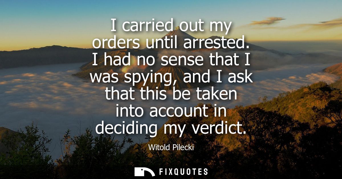 I carried out my orders until arrested. I had no sense that I was spying, and I ask that this be taken into account in d