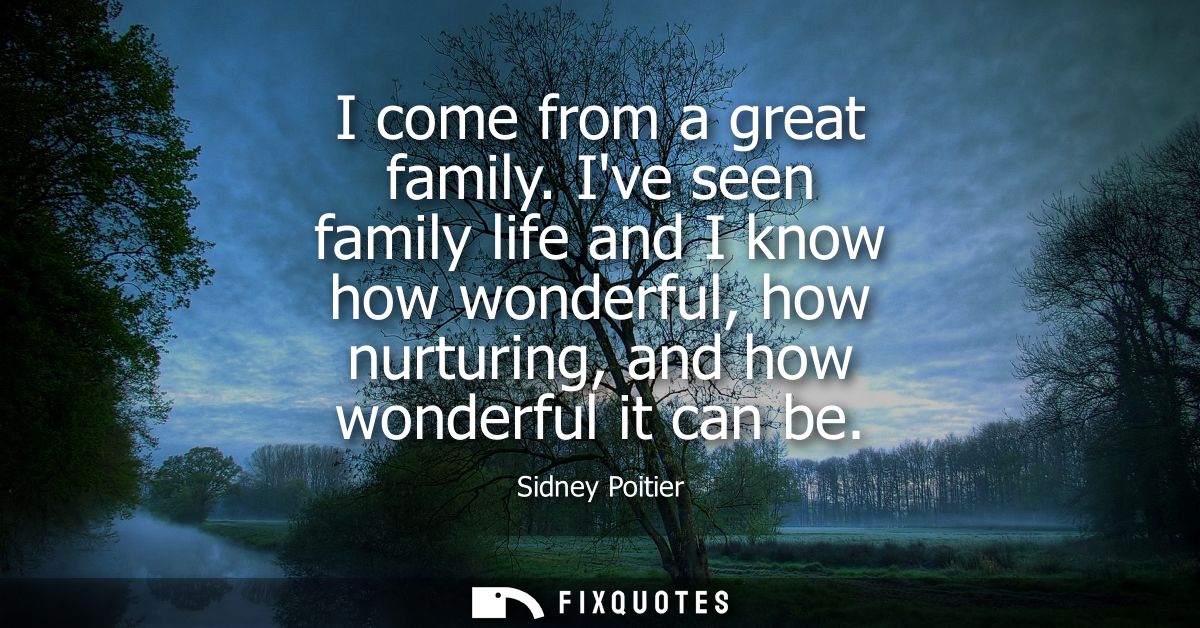 I come from a great family. Ive seen family life and I know how wonderful, how nurturing, and how wonderful it can be