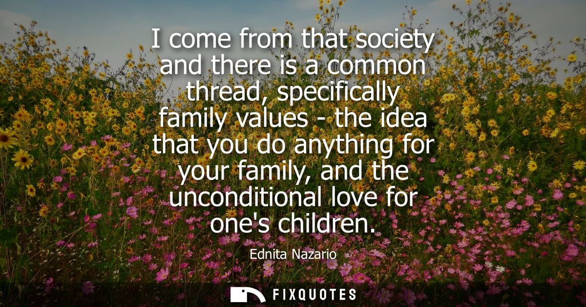 I come from that society and there is a common thread, specifically family values - the idea that you do anything for yo
